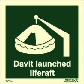 Pegatina señal OMI 104103 - IMPA 334103 vinilo fotoluminiscente: Balsa salvavidas arriable con pescante // IMO sign symbol label Davit Launch liferaft (15x15cm) photoluminescent vinyl