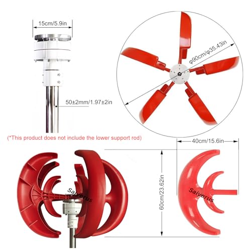 Aerogenerador vertical de 12 V, 24 V, 48 V y 1200 W con controlador, kit de generador de turbina eólica de 5 hojas para barcos, terrazas, cabañas, casas móviles, sistemas híbridos eólicos y solares,