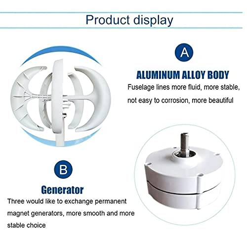 Aerogenerador 3000W Generador Viento,Turbina Eólica Vertical Kit con Controlador 5 Cuchillas Ajuste Automático De Dirección Viento,Para Barcos Terrazas Cabañas O Hogar,White-24V