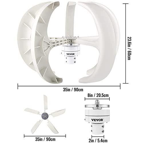 Aerogenerador 3000W Generador Viento,Turbina Eólica Vertical Kit con Controlador 5 Cuchillas Ajuste Automático De Dirección Viento,Para Barcos Terrazas Cabañas O Hogar,White-24V