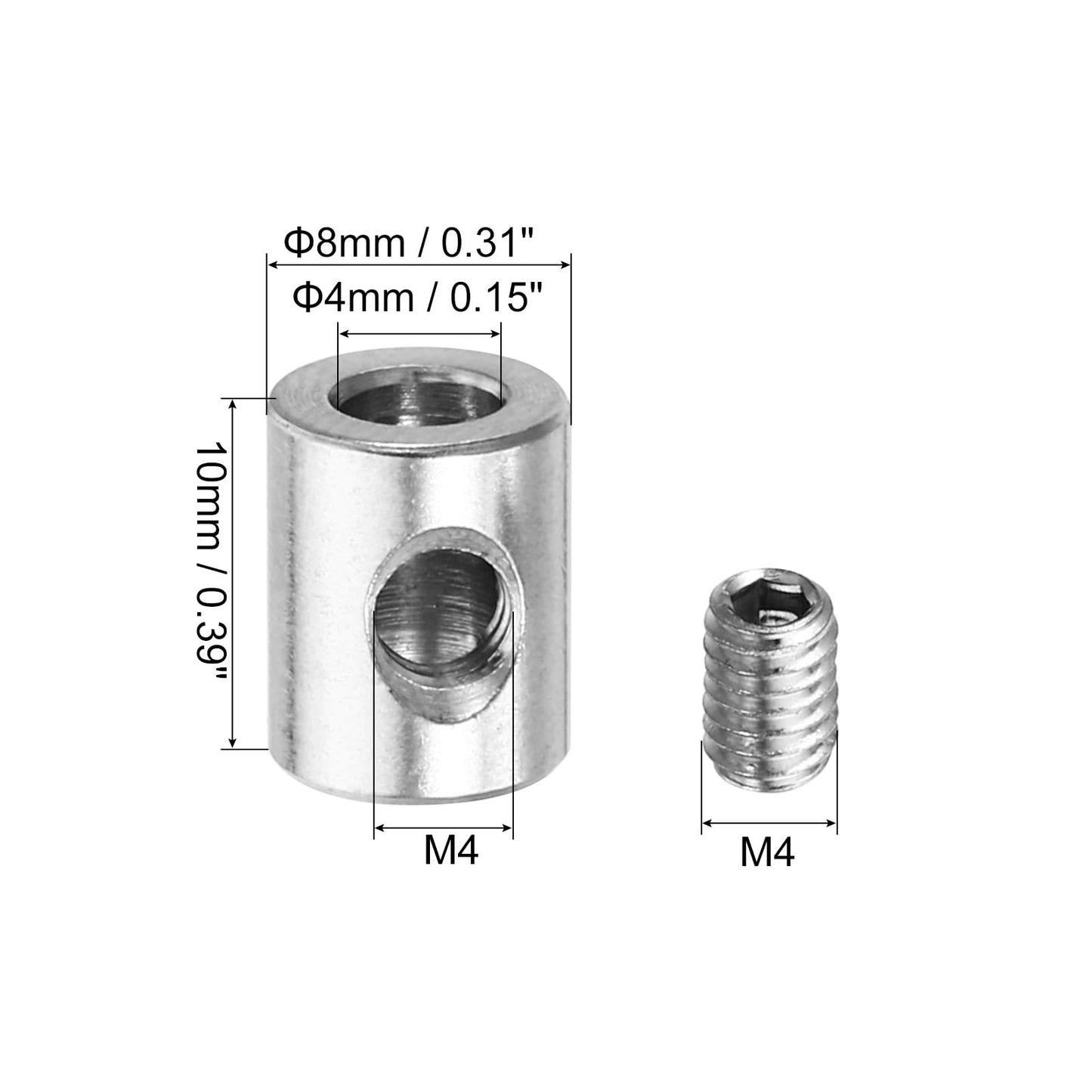 PATIKIL 4mm Agujero Alambre Cuerda Clips Juego 4uds 304 Inoxidable Acero Único Agujero Bloqueo Cable Abrazaderas Clip con M4 Hexagonales Tornillos Llave para Cable Montaje Plata