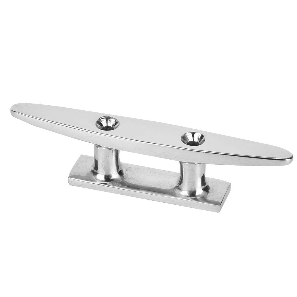 Cornamusa de muelle para barcos, 10-20 cm Clava plana baja plateada clásica Acero inoxidable 316 Hardware marino de servicio pesado Mordaza de muelle de amarre para barcos Barcos Yates(20 x 4.2cm)