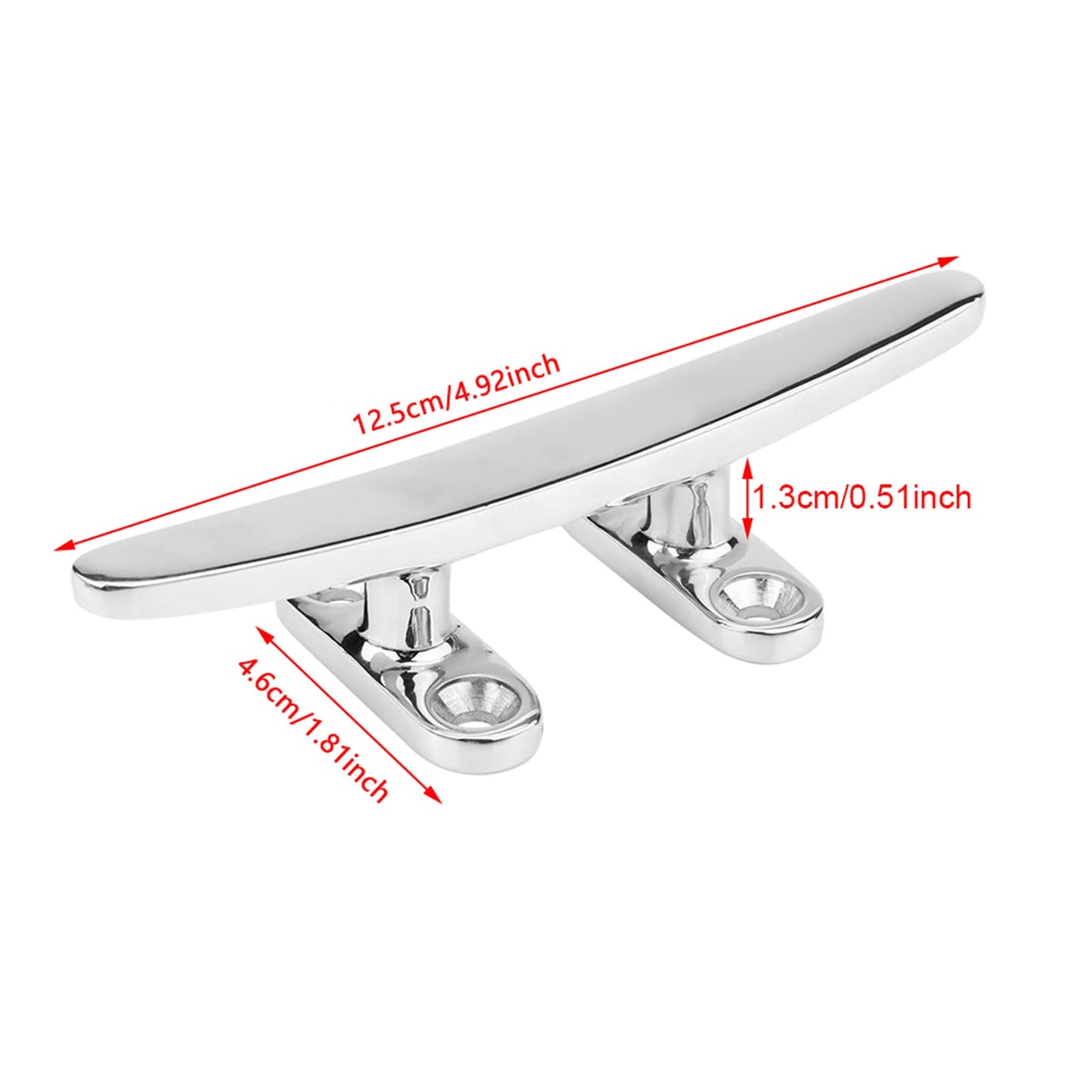 Cornamusa para barco, 125 mm/4,9 pulgadas, clásica, plateada, baja, plana, acero inoxidable 316, resistente, hardware marino, amarre, muelle, para barcos, barcos, yates