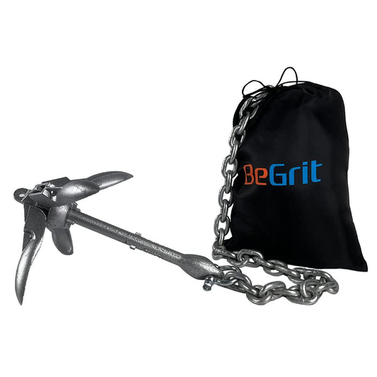 BeGrit Kit de Anclaje para Bote Ancla galvanizada 2.5kg, Ancla de garfio Plegable con Cadena galvanizada de 8 mm, para Botes de Pesca Sup inflables de Canoa de Kayak