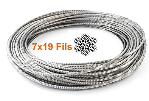 FP INOX Cable de 5 mm de Acero Inoxidable 316 Flexible 7 x 19 mm de Acero Inoxidable 316 – Longitud 10 m 20 m 50 m 70 m Rollo 100 m 250 m (Corona 10 m)