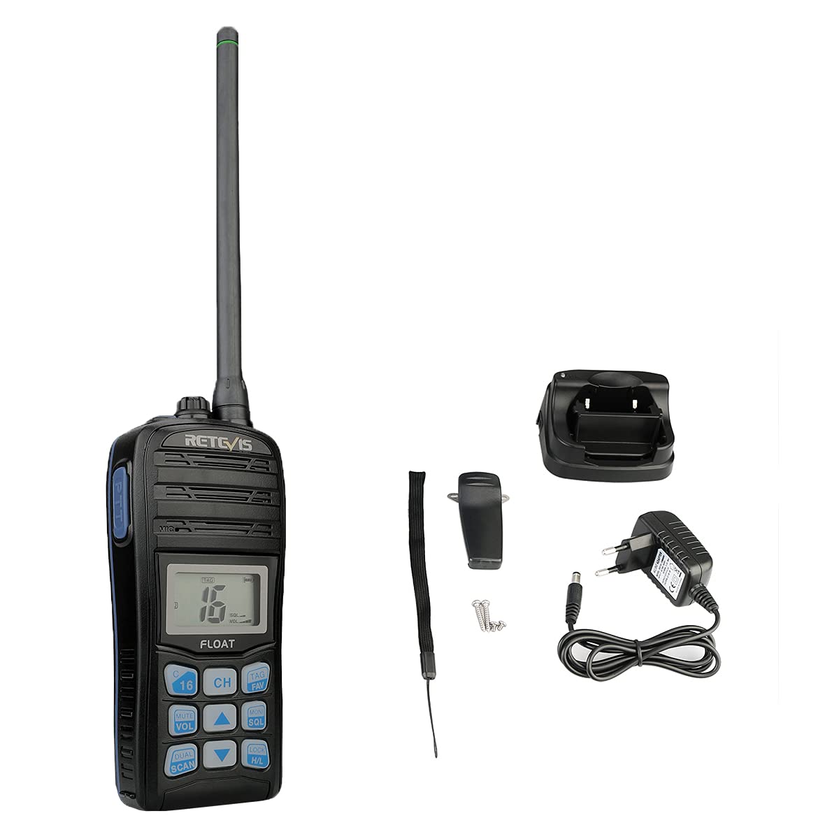 Retevis RT55 Radio VHF Portátil, Walkie Talkie Marino IP67, Radio Portátil Impermeable con Vibración, Radio de Frecuencia Muy Alta con Canal Marino Internacional Equipo Marino(Negro, 1 Pieza)