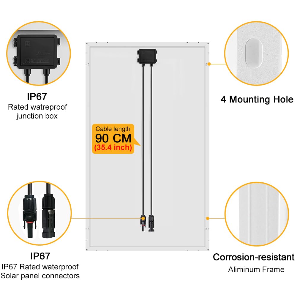 DOKIO Panel Solar 100W 12V Monocristalino Alta Eficiencia Robusto Ideal para Autocaravana, Vivienda de Jardín, Barco, Casa, Camping