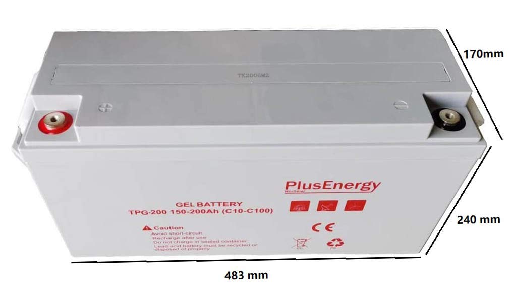 Batería Gel PlusEnergy TPG200 12V 200Ah Ciclo Profundo Uso para instalaciones Solar Descarga Profundo