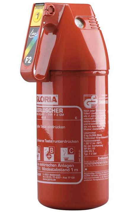 Extintor de Incendios (Eficacia: 13-89B-C) | Extintor 2kg. de Polvo ABC | Modelo: F2GM | Marca Gloria | Multi -plicación, Sirve para Coches, Barcos, caravanas, Casas, Locales comerciales y más.