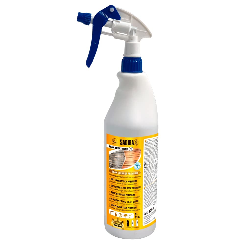 SADIRA | Limpiador Madera Teca Premium 1 L. Spray. Elimina Manchas Grises y Humedad en Las Maderas de Teca y exóticas de Barcos y Muebles jardín