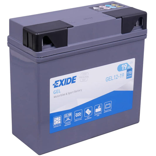 Batería de Gel Exide para Moto y Deporte GEL12-19, 12V 19Ah 170A, G19, 185x80x170mm, Batería sin mantenimiento en calidad OEM