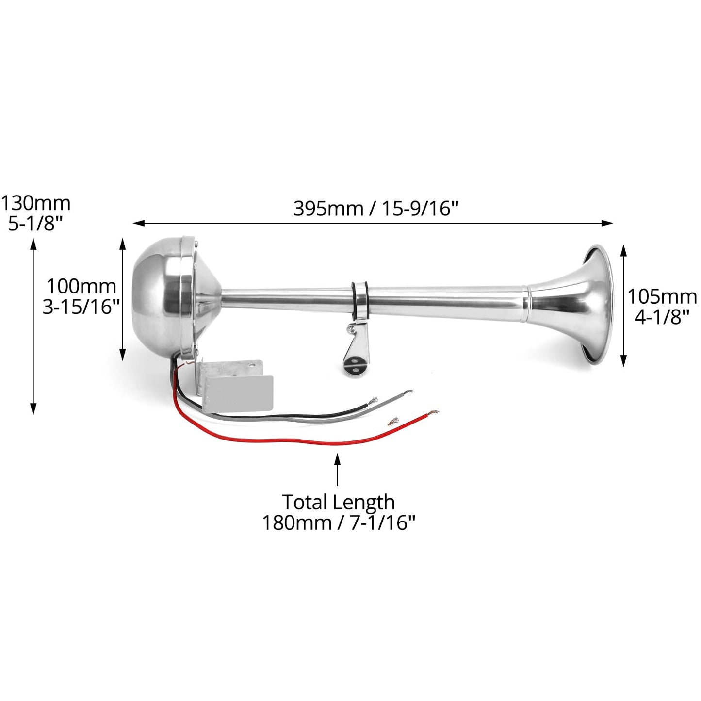 QWORK® Potente bocina única fabricada en acero inoxidable 304-328 dB, 12V, 10A - para barcos, caravanas y camiones