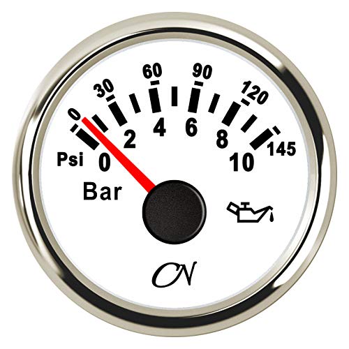 Saarwebstore - Instrumento central analógico, 57 mm de diámetro, función de indicador de presión de aceite máx. 10 bar, CN0610W, Blanco/cromo