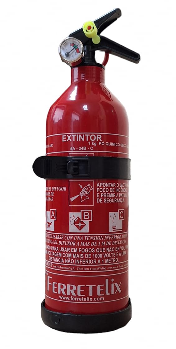 Ferretelix® Extintor 1 kg ABC (2 Unidades). Incluye Soporte de Montaje, para Coche, casa, Caravana, Oficina, Barbacoa, Barco