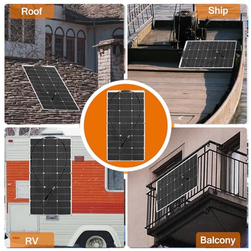 Aysolar Placa Solar Flexible 100W 12V Panel Solar Monocristalino Fotovoltaico Impermeable para Autocaravana Caravana Barcos Techos Casa Remolques Cargar 12V Bateria y Superficies Irregulares