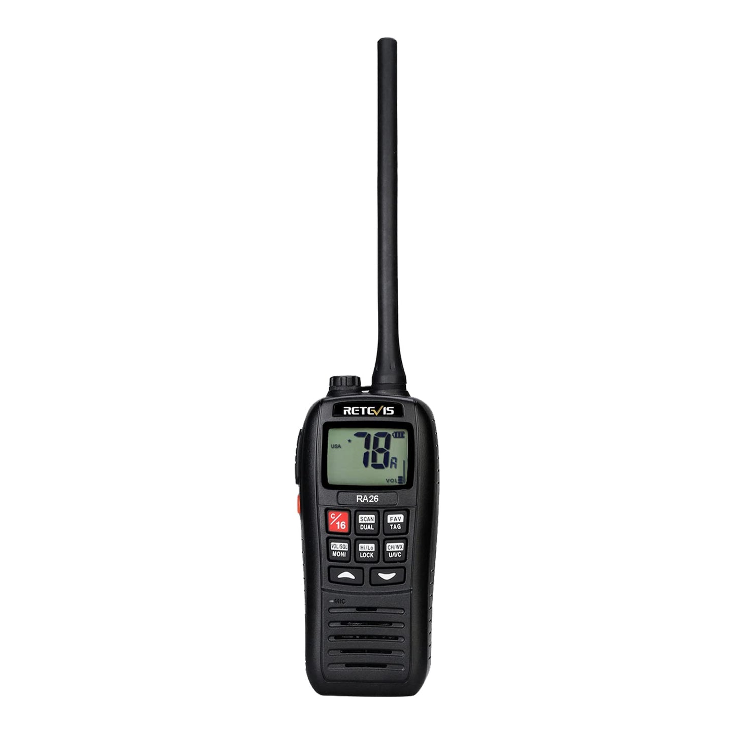 Retevis RA26 Marine Walkie Talkie, IP67 Impermeable Flotante, 88 Canales VHF, Escaneo de Monitor, Dual/Tri-Watch, Carga USB, Adecuado para Radio Internacional, Marina Radio de 2 Vías (1 Pieza) Negro