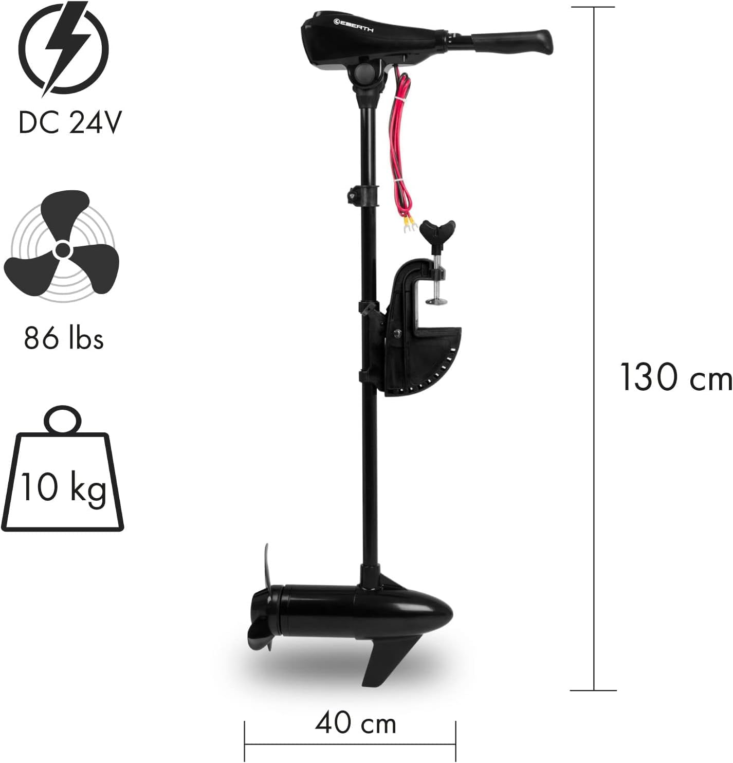 EBERTH Motor fueraborda, motor eléctrico barco, 86 lbs de empuje, 12 V, motor fueraborda eléctrico, sin licencia, 5 marchas adelante, 3 marchas atrás, motor fueraborda, motor barco