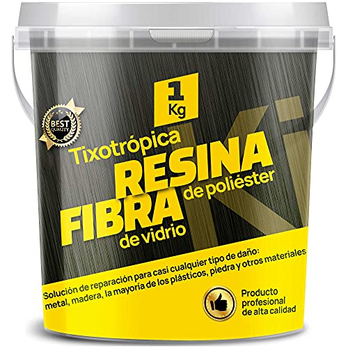 Sikd - Fibra de Vidrio y Resina de Poliéster 1kg. Kit Reparación fibra de vidrio con lija. Embarcaciones, Piscinas, Depósitos, Caravanas, Tuberías, Carrocerías Coches, Motos, Esculturas, Moldes