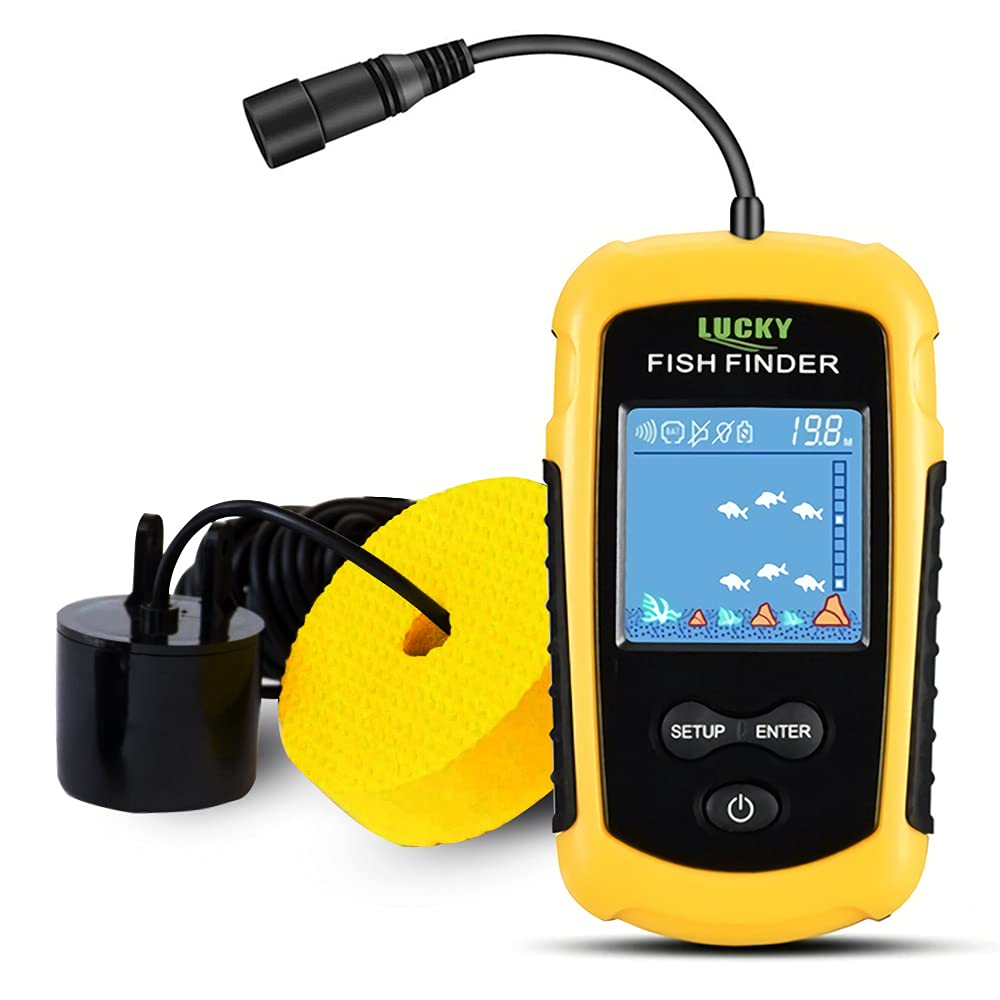 LUCKY Kayak Portátil Buscador de Profundidad de Peces Buscador de Peces Portátil de Agua Moldeable de Sonda Kayak de Pesca Transductor Pesca Pantalla LCD FFC1108