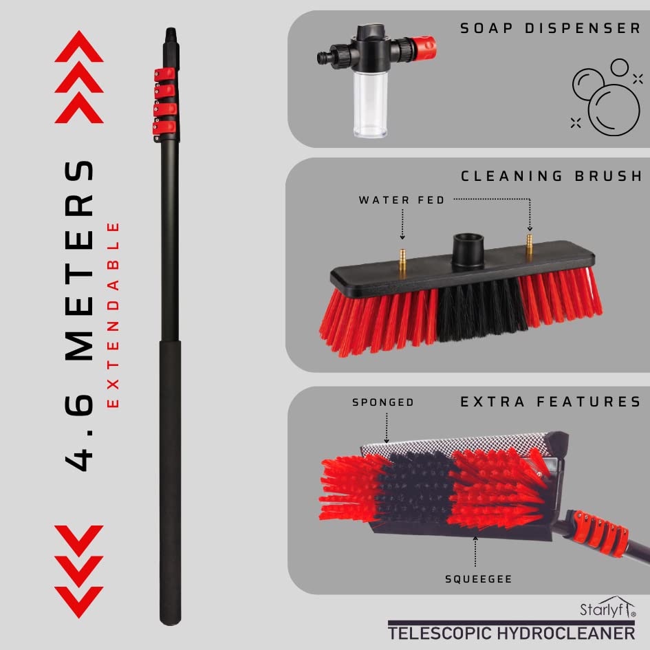 Telescopic HYDROCLEANER - Limpia Placas Solares, Canalones, Escoba telescópica para Limpieza, Dosificador de jabón, Vidrios, Lavado Camiones,Cartelería, Embarcaciones (Escoba Telescopica 4.6mts)