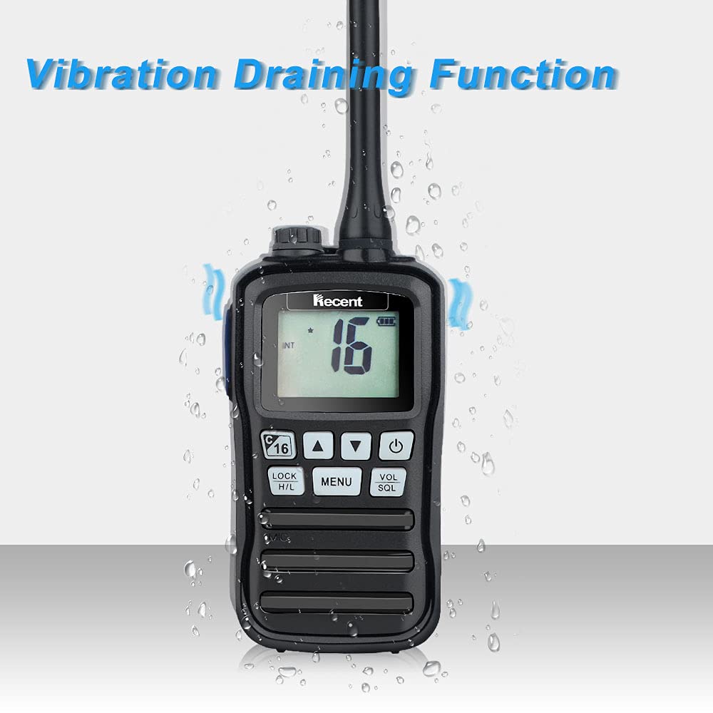 RS-25M VHF Radio marina impermeable IP-X7 156-162MHz banda profesional transceptor marino walkie talkie recargable 16 canales radio de mano bidireccional con cargador de batería para pesca en barco