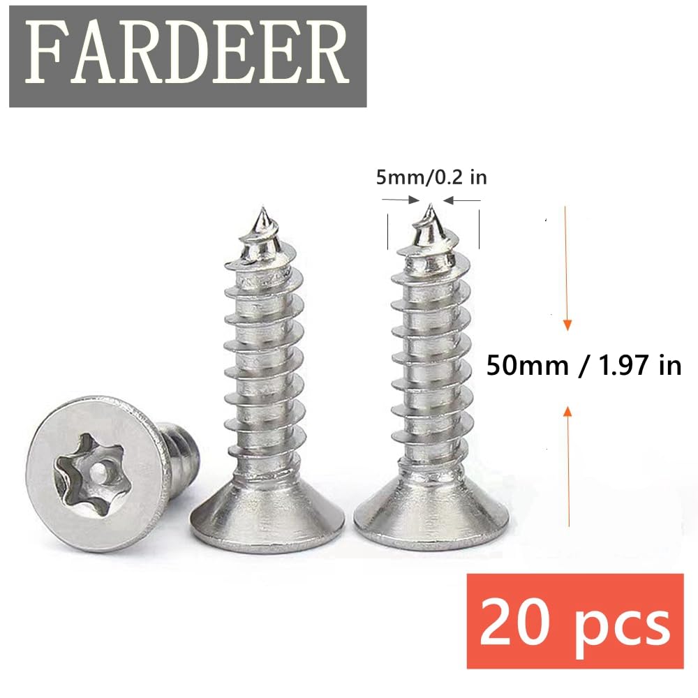 FarDeer Tornillo de fijación de acero inoxidable M4/M5 tornillo de chapa de Seguridad torx tornillo de chapa de Seguridad tornillo de plata antirrobo y a prueba de manipulación. (M5*50mm * 20pcs)