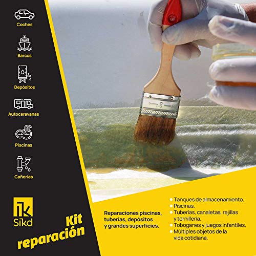 Sikd - Fibra de Vidrio y Resina de Poliéster 1kg. Kit Reparación fibra de vidrio con lija. Embarcaciones, Piscinas, Depósitos, Caravanas, Tuberías, Carrocerías Coches, Motos, Esculturas, Moldes