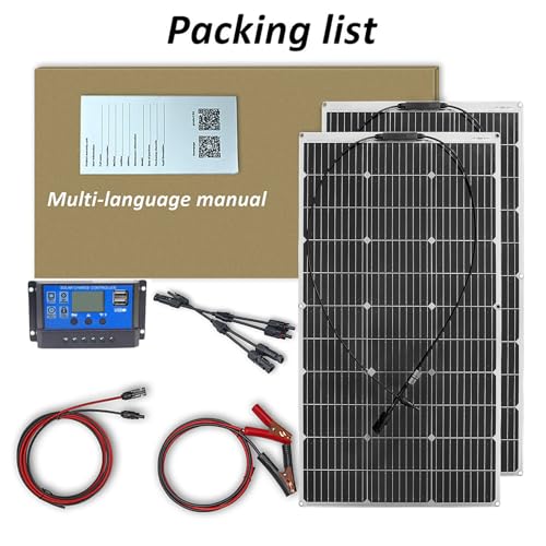 Aysolar 200W 12V Kit Panel Solar Flexible 2x100W 18V Placa Solar y 20A Controlador de Cargador para Baterías 12V/24V, Autocaravana, Caravana,Barco, Yate, Automóvil