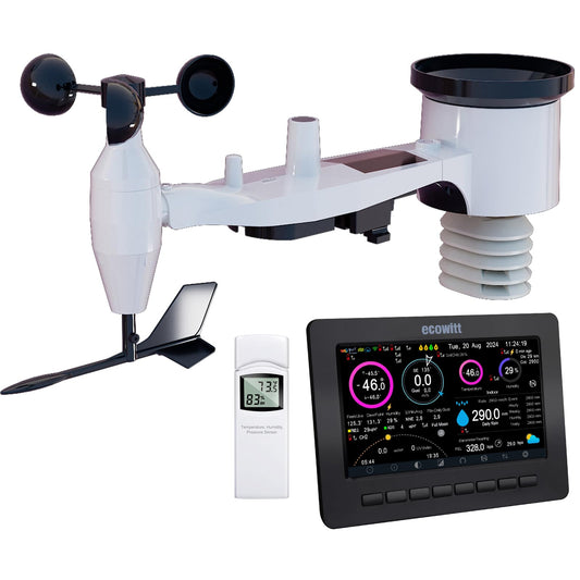 Ecowitt Estación meteorológica inalámbrica Wi-Fi - Pronóstico meteorológico digital con pantalla TFT de 7 pulgadas, indicador de lluvia, anemómetro, pasarela para ecosistema Ecowitt, HP2551