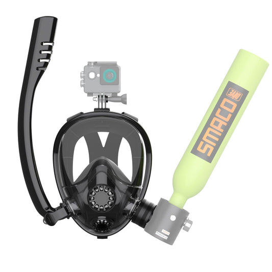 SMACO Máscara de Buceo Cara Completa,Máscara de Snorkel con Soporte para Cámara, 180° Panorámica Anti-Niebla y Anti-Fugas Gafas de Bucear para Adultos y Niños K2