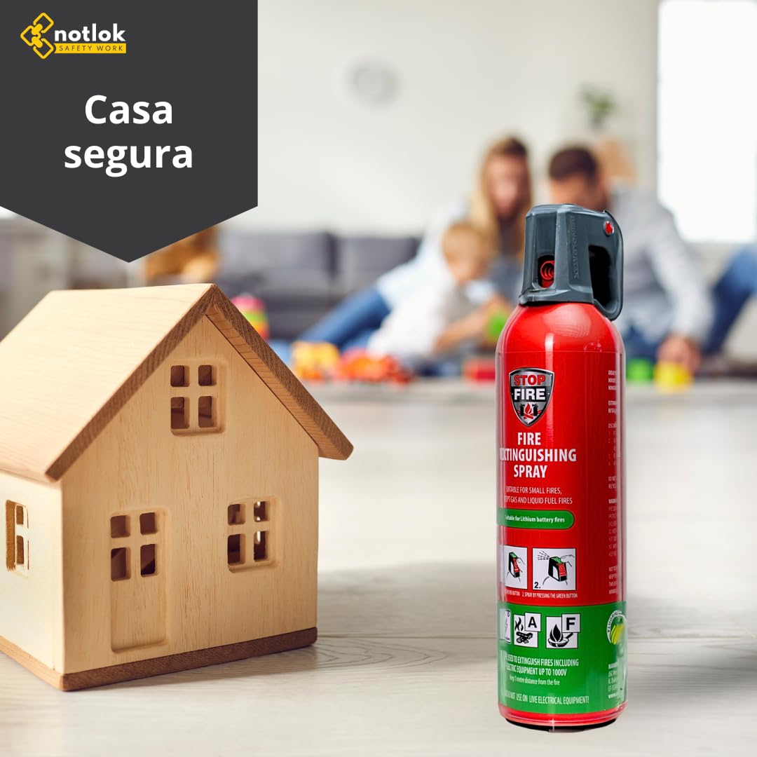 notlok Safety Work - 750g extintor para Incendios eléctricos | extintor Spray A F + baterías de Litio y baterías de Coche | extintor de Grasa, extintor hogar, extintor Coche extintor Espuma