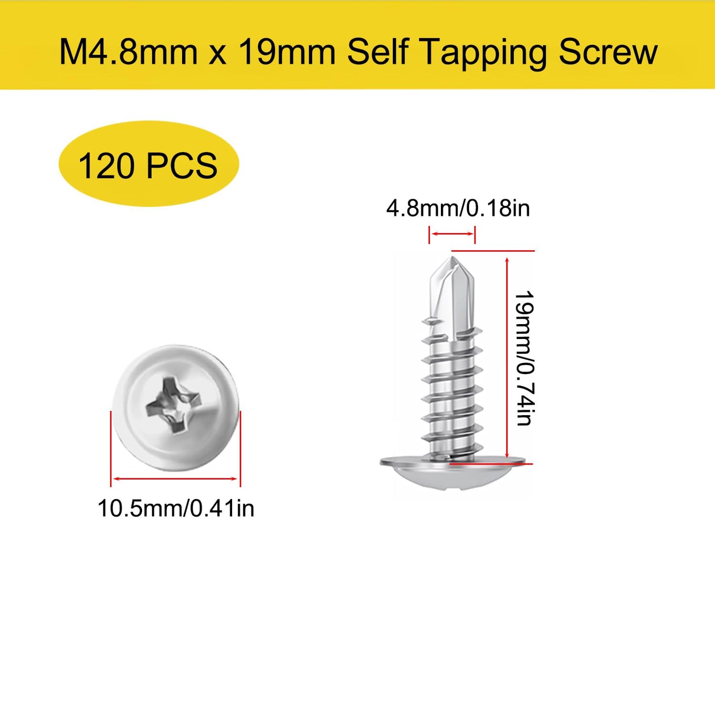 120pcs Tornillos Autorroscantes de Cabeza 4.8x19 Juego de Tornillos Autotaladrantes Tornillos Para Chapa Tornillos Roscachapas Autotaladrante Antióxido (M4.8 * 19)