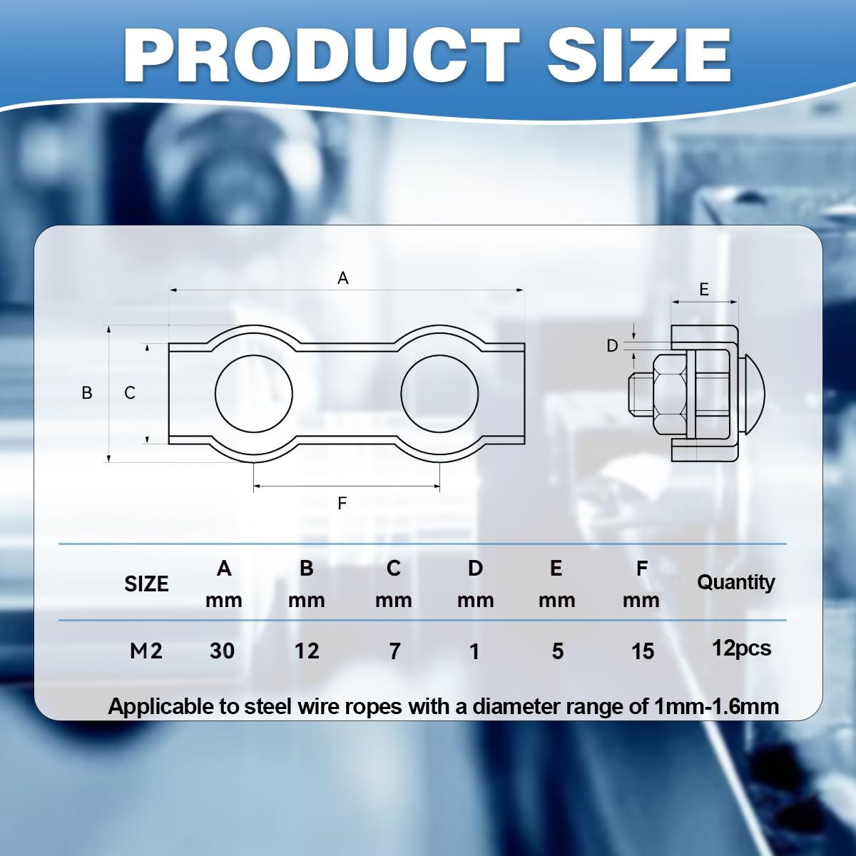 Abrazadera de Cable Abrazadera Dúplex M2 12pcs Abrazadera de Cuerda Para Cable De Kit de Suspensión de Cuerda Tendedero (M2)