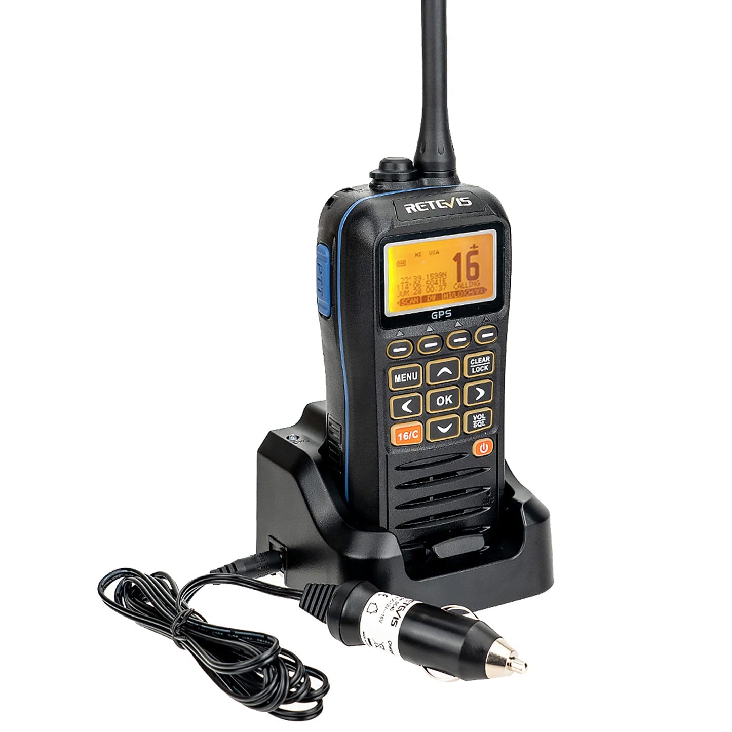 Retevis RM40 Radio VHF Portátil, Radio Marina GPS, IP67 Impermeable, Profesional DSC Radio Marina Portátil, Radio Bidireccional Flotante, Transceptor Marino para Rescate, Guardacostas (Negro,1Pieza)