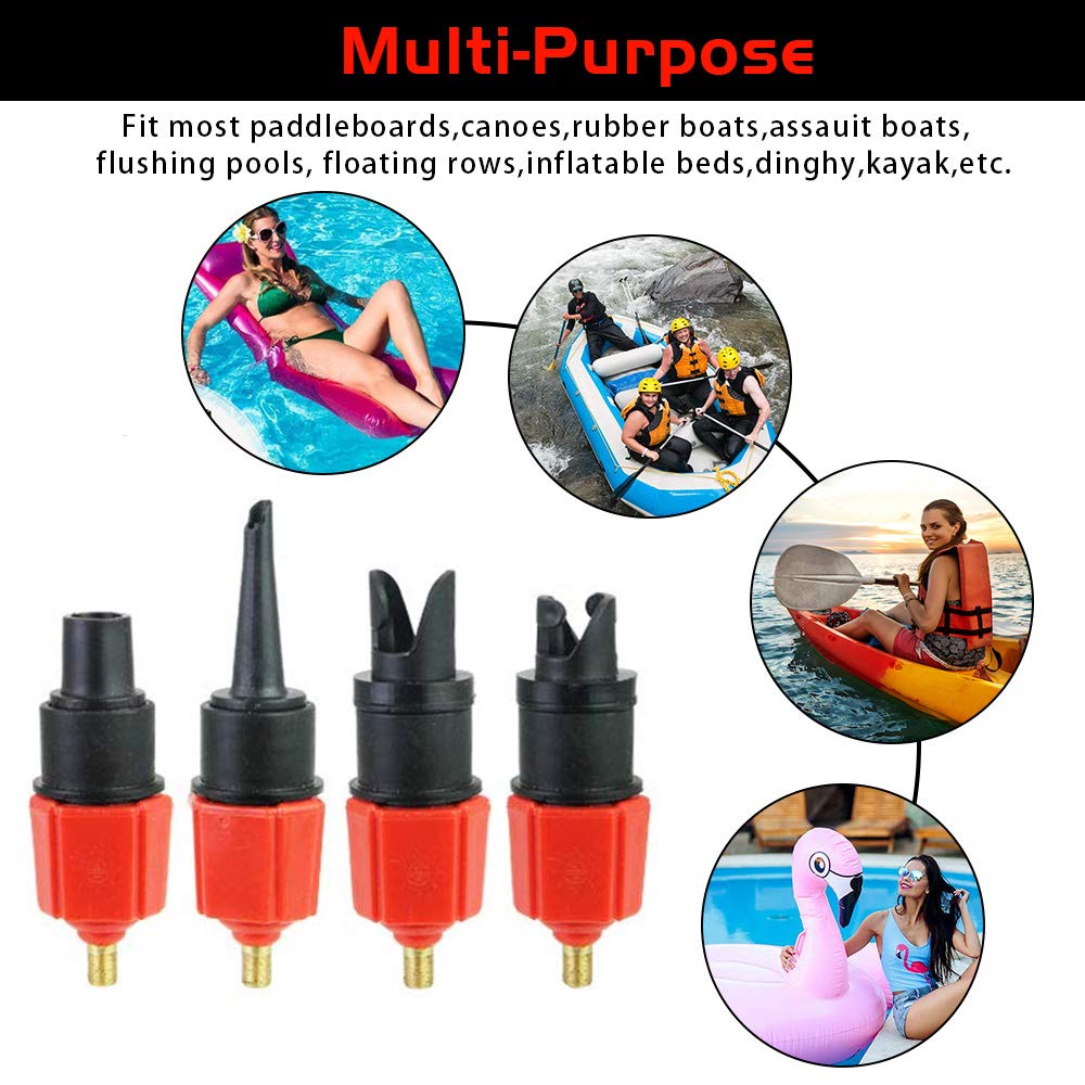 XCOZU Adaptador Inflable para Bomba de Aire Sup Convertidor para Barco Inflable, Tabla de Remo de pie, Válvulas Kayak, 4 Estándares de válvula de Aire Accesorios