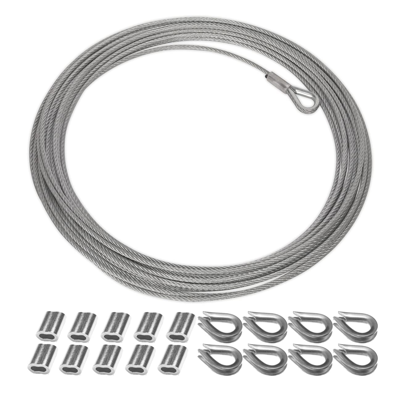 BuxiuGK 1 Rollo 10 Metros Cuerda Cable de Acero Inoxidable de 2mm,10 lazos de engarzado de aluminio y dedales de cuerda de alambre M2 para Exteriores