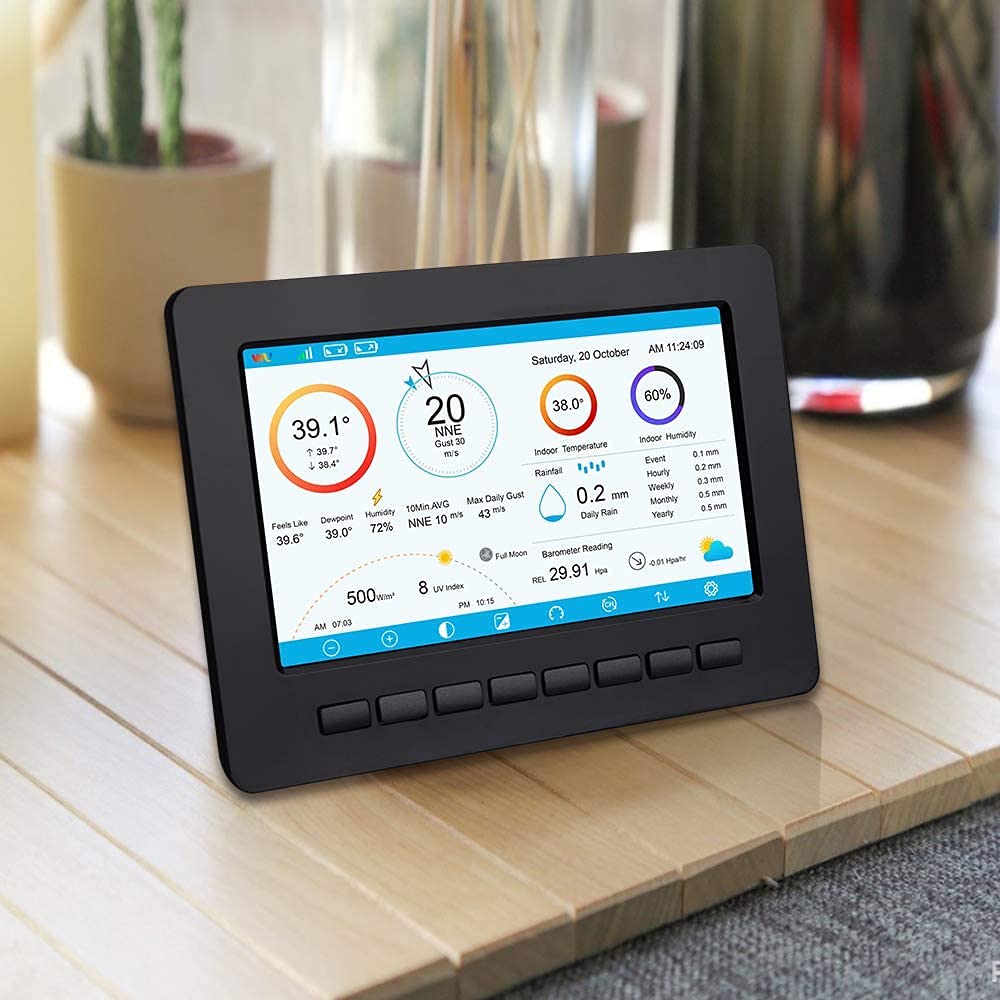 Ecowitt Estación meteorológica inalámbrica Wi-Fi - Pronóstico meteorológico digital con pantalla TFT de 7 pulgadas, indicador de lluvia, anemómetro, pasarela para ecosistema Ecowitt, HP2551