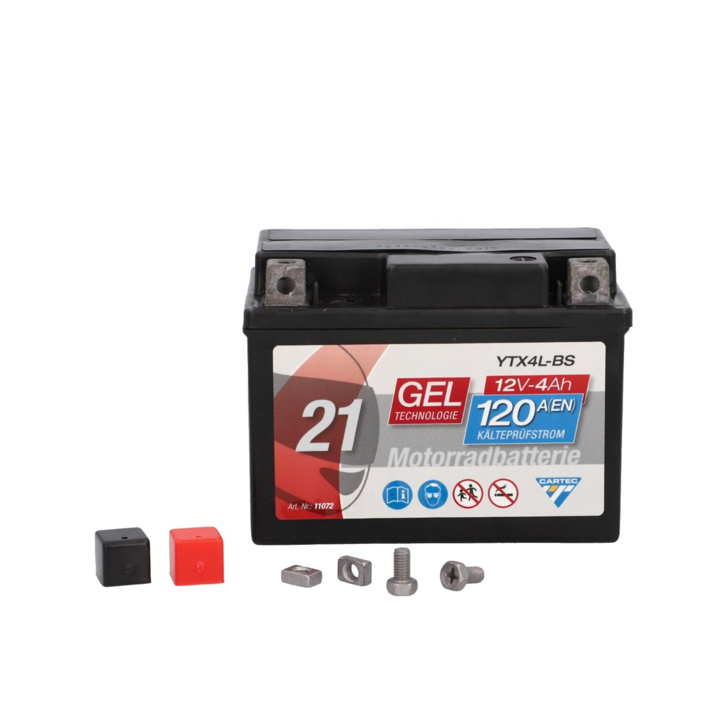 CARTEC YTX4L-BS - Batería para motocicleta, 4 Ah, 120 A, tecnología de gel, calidad original, resistente al ciclo, almacenable, sin mantenimiento, color negro