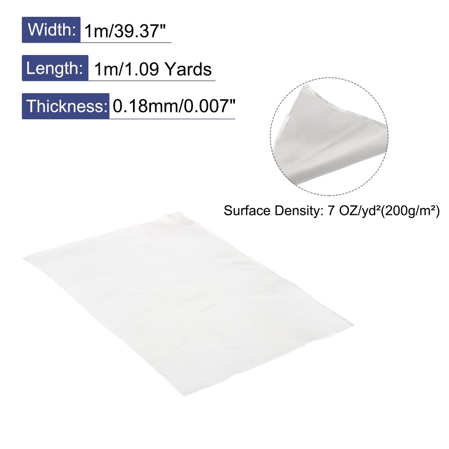 QUARKZMAN Tela de Fibra de Vidrio 7 Oz/200G 1m(1.09 Yardas) x1m x 0.18mm Tejido Liso de Vidrio e de Tafetán, 10.76 Pies Cuadrados, Tela Tejida para Reparación de BaRCos y Bañeras