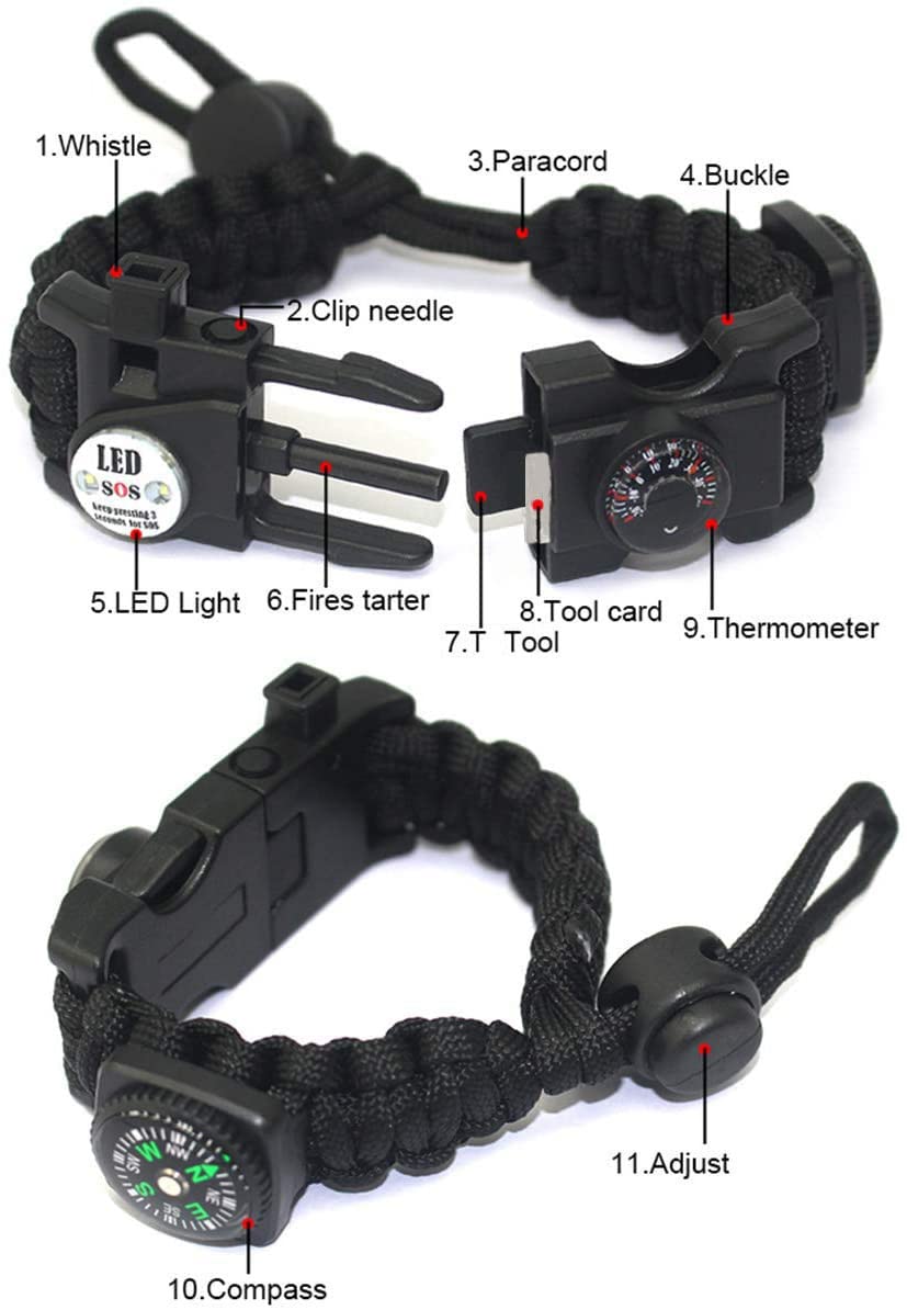 Pulsera Paracord Supervivencia España, Camuflaje Supervivencia Pulsera con Flint + Brújula + Termómetro + Silbato, para Caminatas en Canchas de Camping u Otras Actividades al Aire Libre (Camuflaje)