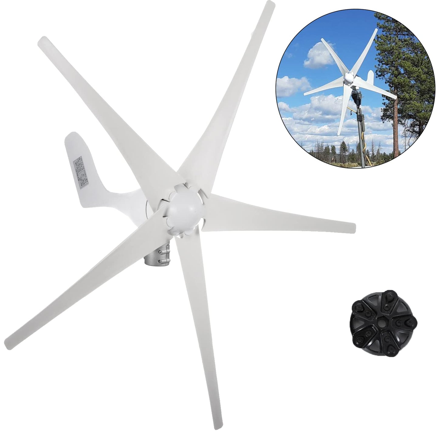 VEVOR Generador de Turbina de Viento, 500 W 12 V Turbina de Viento Ajustable con 5 Palas Velocidad Nominal del Viento de 13 m/s Aerogenerador con Generador de AC PMG Trifásico para Carreteras y Barcos