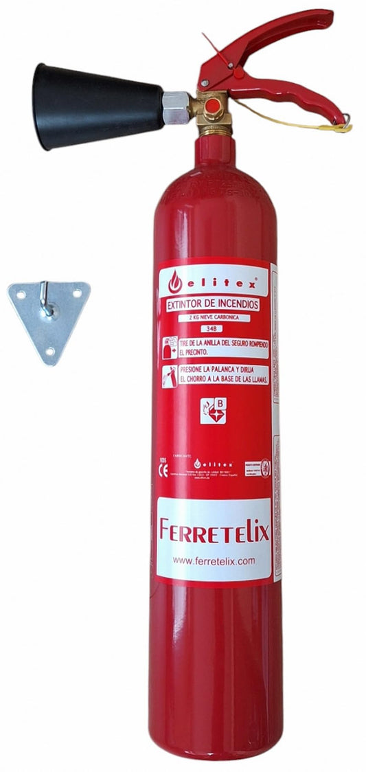 FERRETELIX® Extintor Co2 2 kg + soporte de pared + difusor FABRICADO EN EL 2024