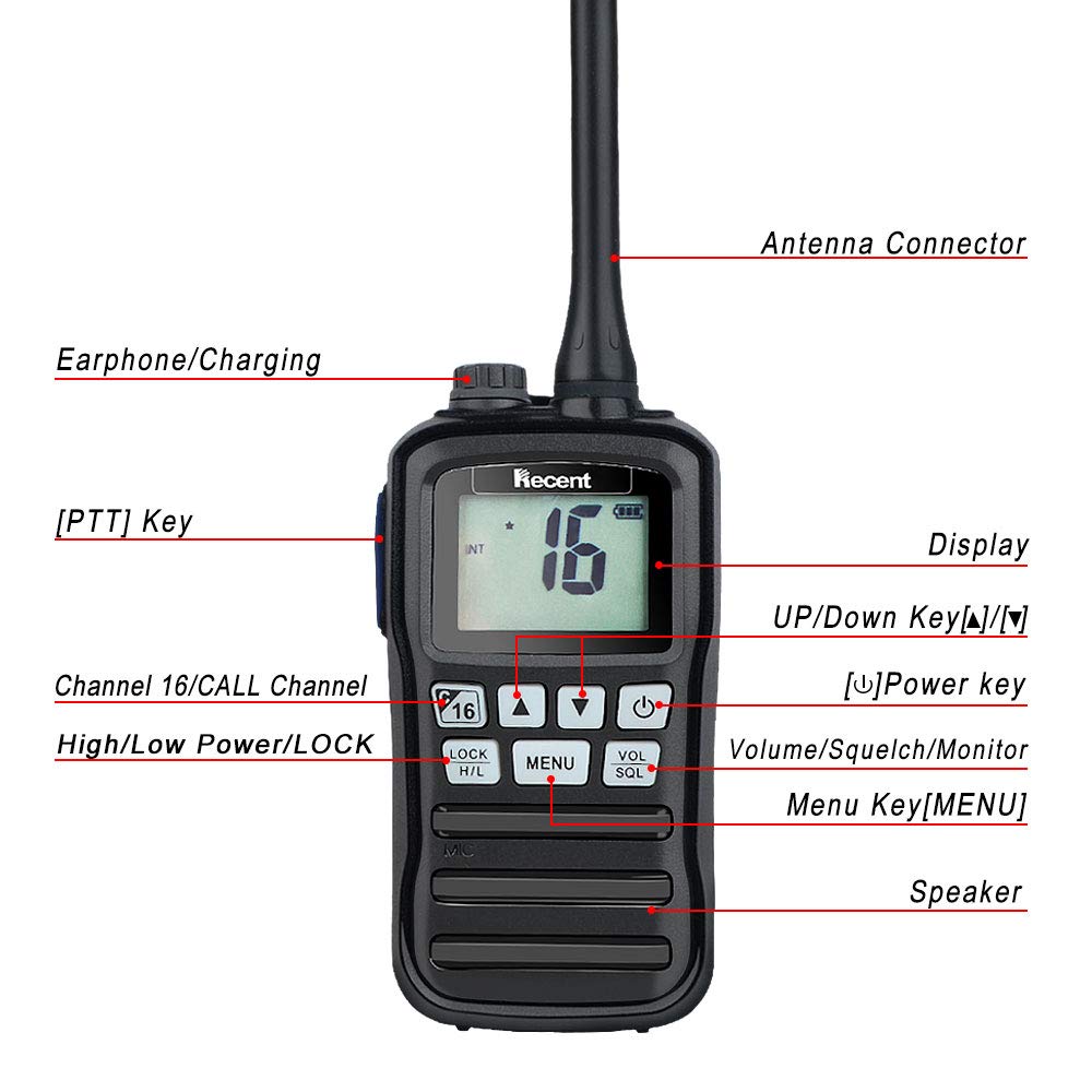 RS-25M VHF Radio marina impermeable IP-X7 156-162MHz banda profesional transceptor marino walkie talkie recargable 16 canales radio de mano bidireccional con cargador de batería para pesca en barco