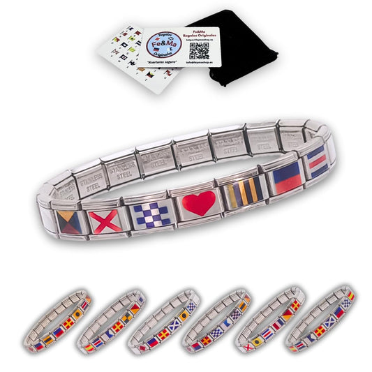 Feyma Pulsera Personalizada con Nombre en Banderas Náuticas – Acero Inoxidable, Diseño Exclusivo, Regalo Original para Amantes del Mar, Día de la Madre, Cumpleaños, Aniversarios y Ocasiones Especiales