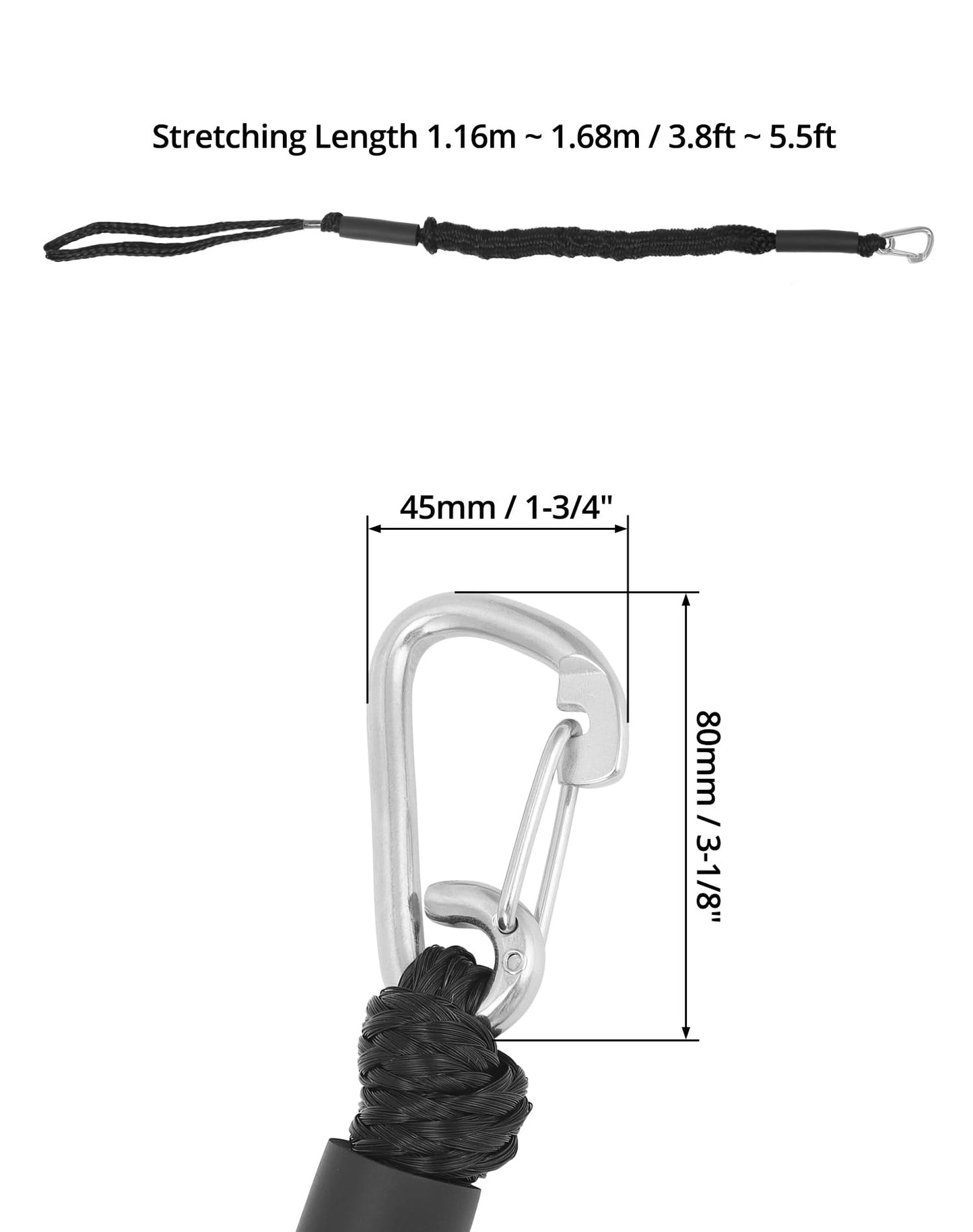 QWORK® 2 Piezas Cabo de Barco Ø16mm, Cabo de Amarre con Hebilla y Clip de Acero Inoxidable 304, Elástico 122-168 cm, Resistencia a la Rotura 1000 kg