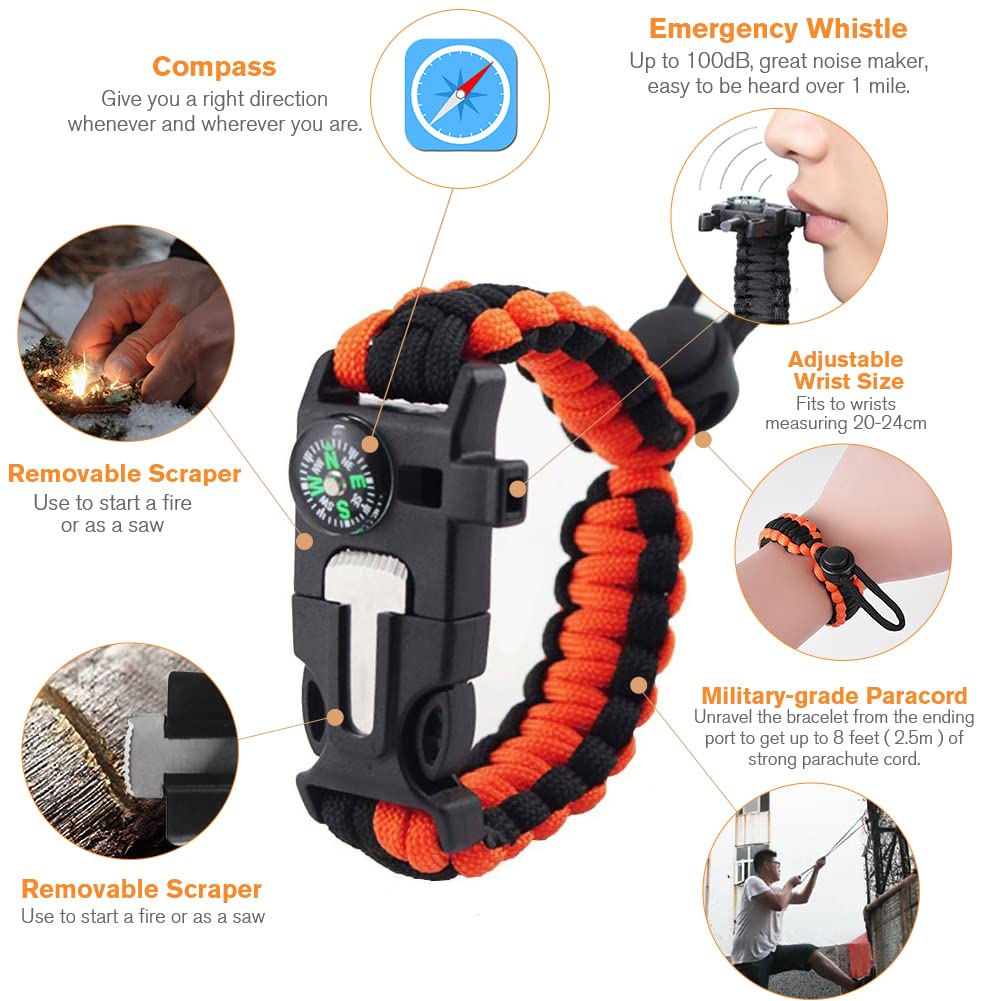 Flintronic Pulseras de Supervivencia al Aire Libre, 2PCS 5 en 1 Paracord Bracelets, Kit Pulsera Paracord Supervivencia, Camuflaje Supervivencia Pulsera para Camping/Actividades al Aire Libre