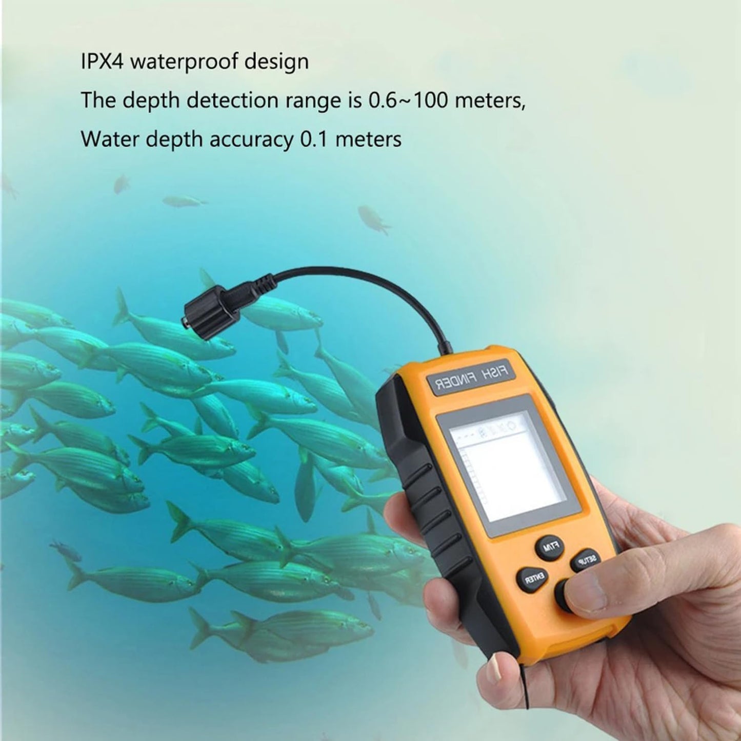 100 m sonar buscadores de peces 45 grados cobertura sonar eco sonda alarma transductor detector de pesca subacuática para pesca en el lago mar