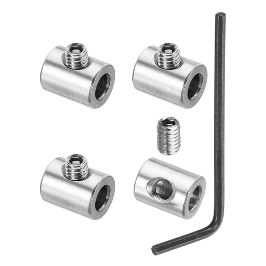 PATIKIL 4mm Agujero Alambre Cuerda Clips Juego 4uds 304 Inoxidable Acero Único Agujero Bloqueo Cable Abrazaderas Clip con M4 Hexagonales Tornillos Llave para Cable Montaje Plata