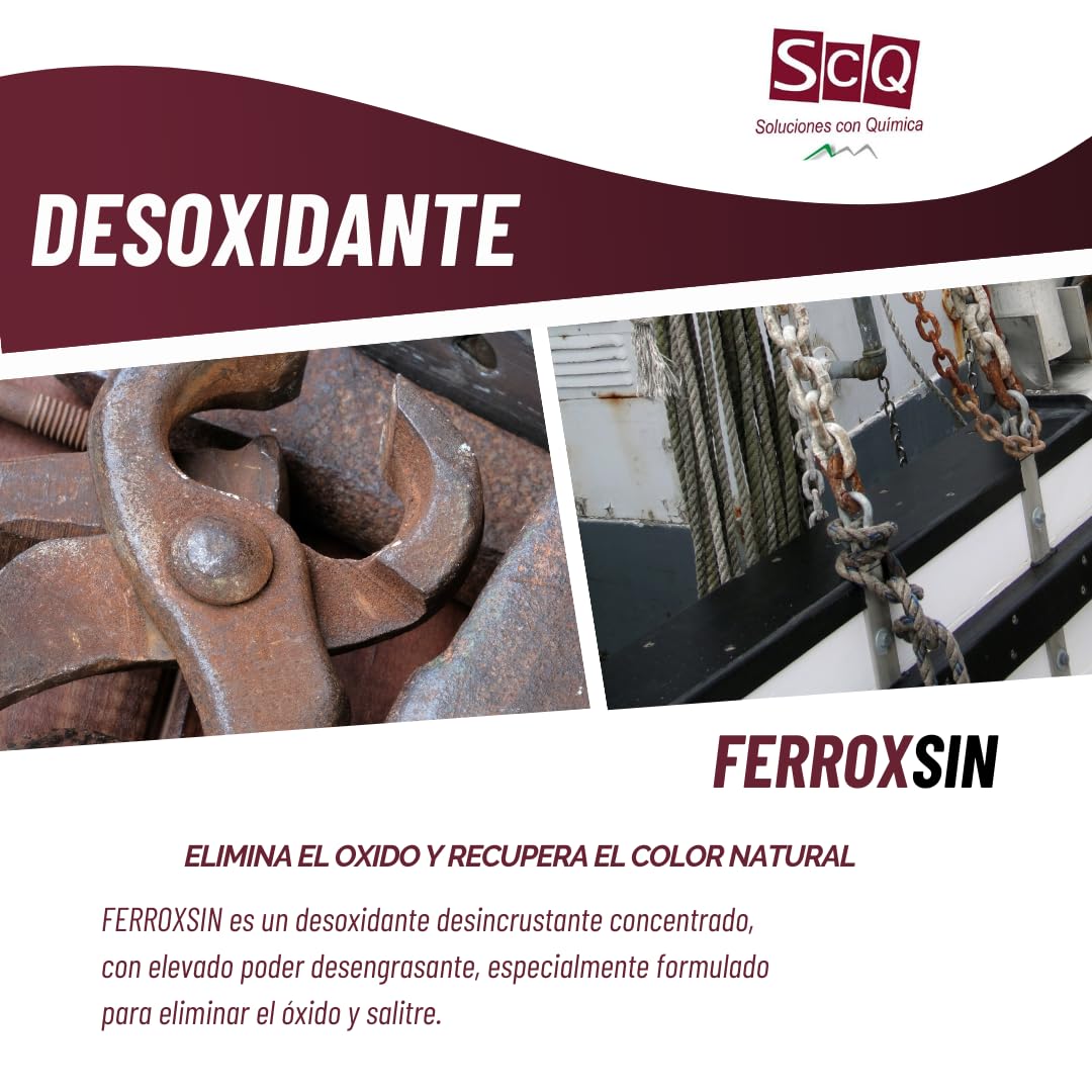 SCQ Soluciones con Química Eliminador de oxido | Desoxidante Quita oxido | Elimina Óxido y recupera el Color Original | removedor de oxido y salitre | para Embarcaciones, Automóviles y Herramientas