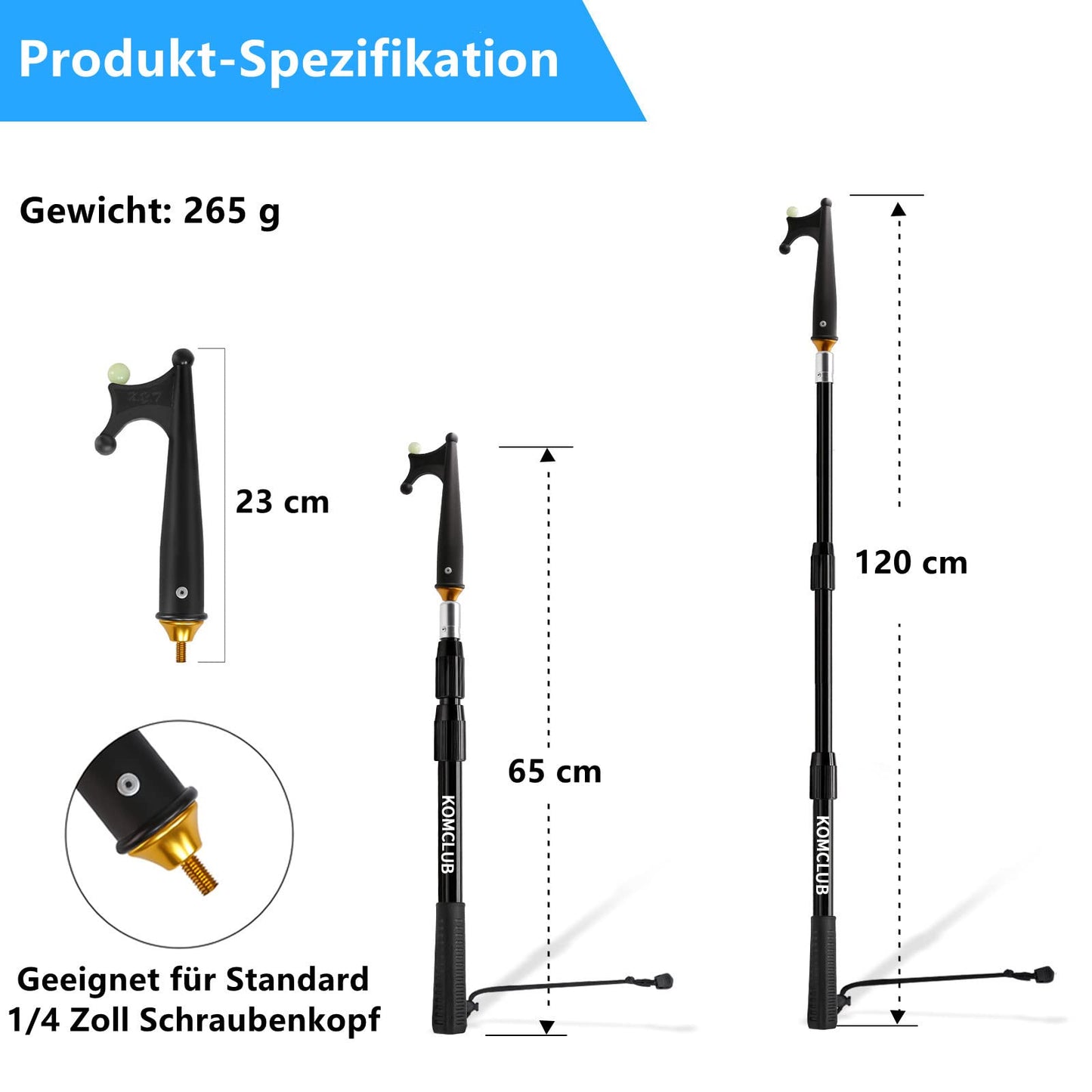 KOMCLUB Ganchos telescópicos para Barcos,Gancho telescópico de Fibra de Vidrio y Aluminio, diseño Brillante, Resistente a la corrosión, Duradero, Fuerte, Barra de Empuje para Colocar.